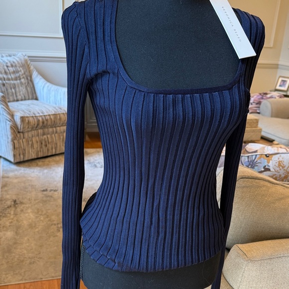 Veronica Beard Deep Blue Ribbed Top - Picture 3 of 7